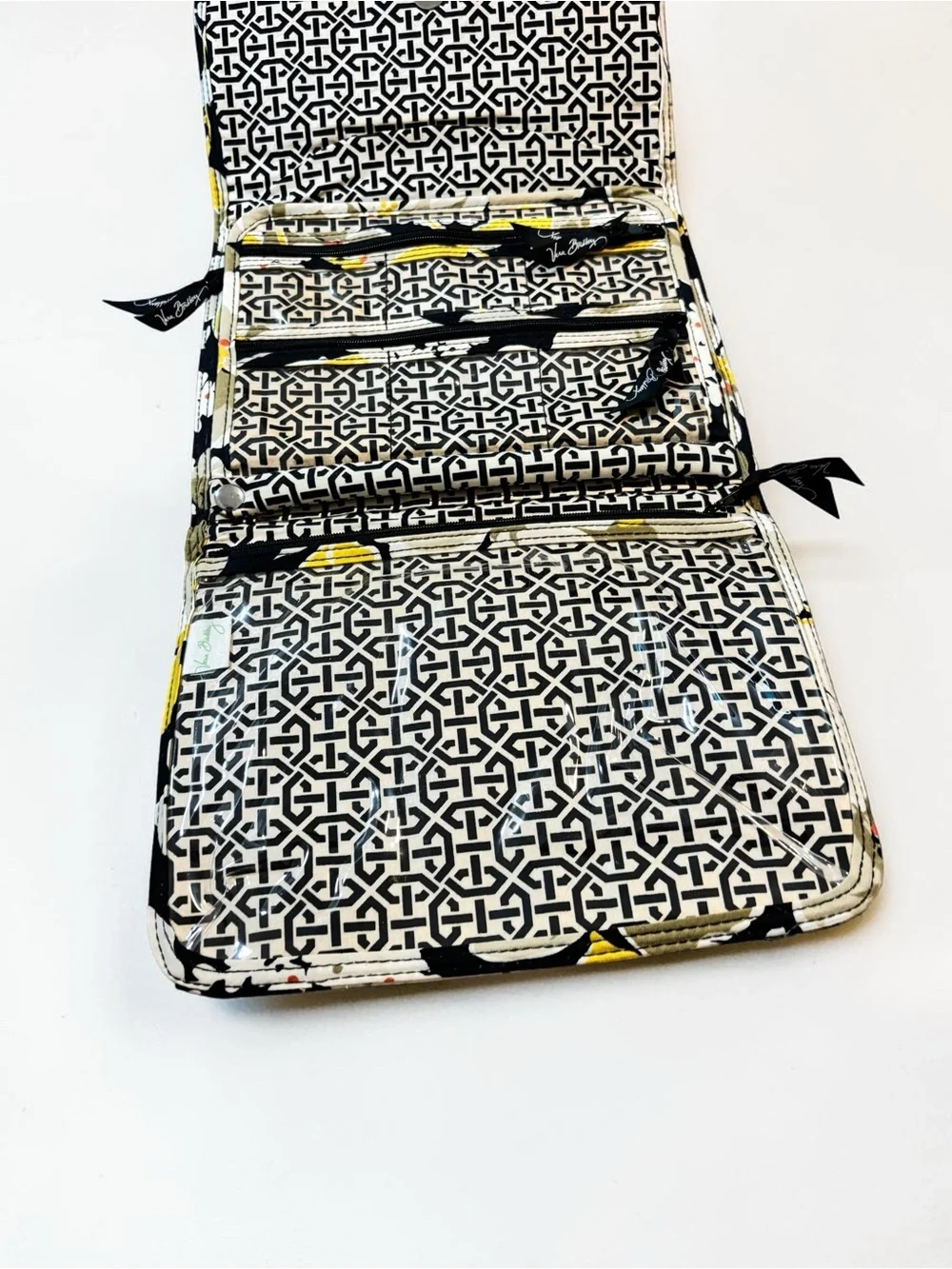 Vera Bradley Dogwood Retired Jewelry Folio Travel Organizer Case Yellow Black